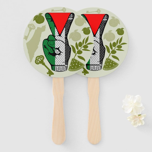 Victory Sign Hand Resistance Red Triangle Symbol Fan (Front and Back)