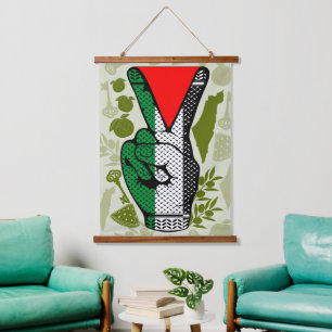 Victory Sign Hand Resistance Red Triangle Symbol Hanging Tapestry