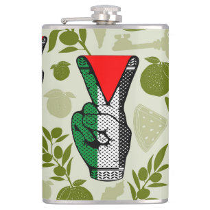 Victory Sign Hand Resistance Red Triangle Symbol Hip Flask
