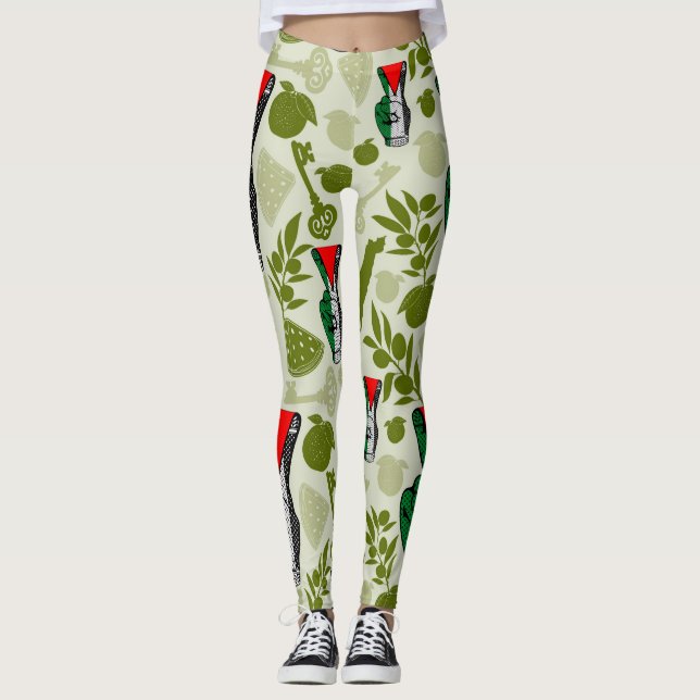 Victory Sign Hand Resistance Red Triangle Symbol Leggings (Front)