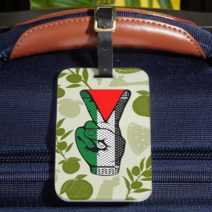 Victory Sign Hand Resistance Red Triangle Symbol Luggage Tag