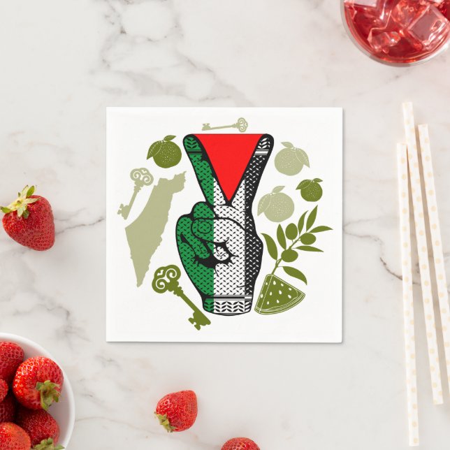 Victory Sign Hand Resistance Red Triangle Symbol Napkin (Insitu)