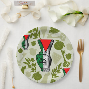 Victory Sign Hand Resistance Red Triangle Symbol Paper Plate