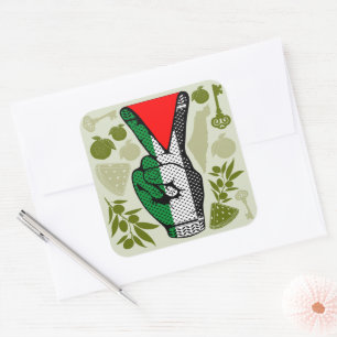 Victory Sign Hand Resistance Red Triangle Symbol Square Sticker