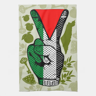 Victory Sign Hand Resistance Red Triangle Symbol Tea Towel