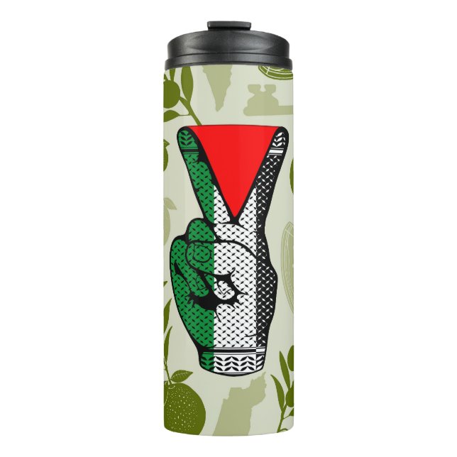 Victory Sign Hand Resistance Red Triangle Symbol Thermal Tumbler (Front)