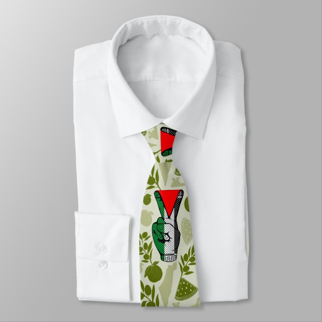 Victory Sign Hand Resistance Red Triangle Symbol Tie (Tied)