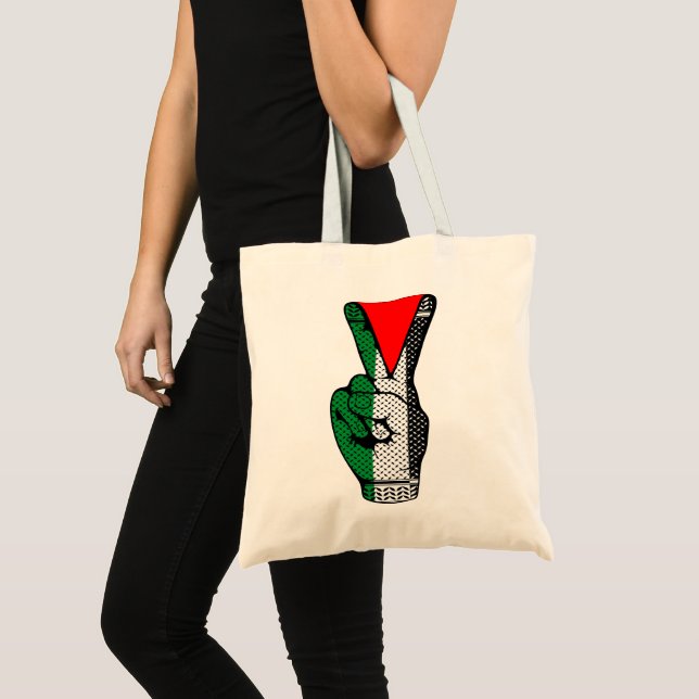 Victory Sign Hand Resistance Red Triangle Symbol Tote Bag (Front (Product))
