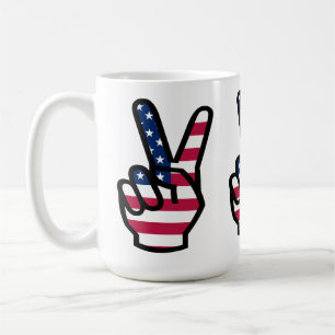 Victory Sign With American Flag Coffee Mug