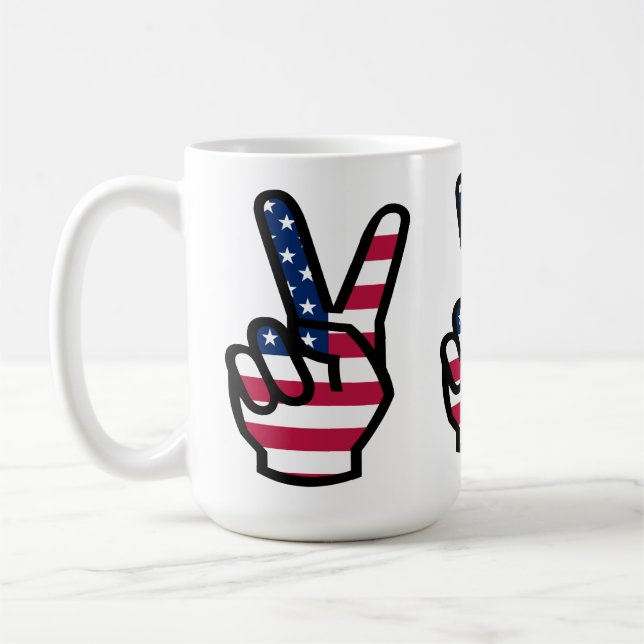 Victory Sign With American Flag Coffee Mug (Left)