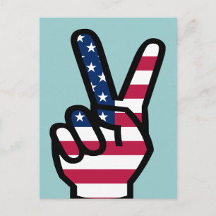 Victory Sign With American Flag Postcard