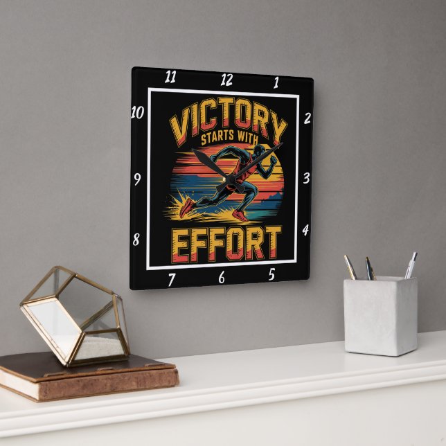 Victory Starts With Effort Runner  Square Wall Clock (Office)