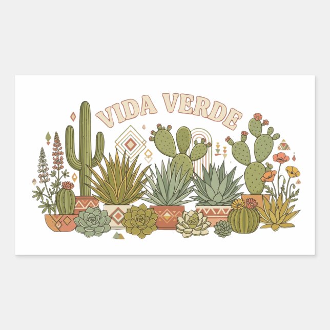 Vida Verde Cactus plants Rectangular Sticker (Front)