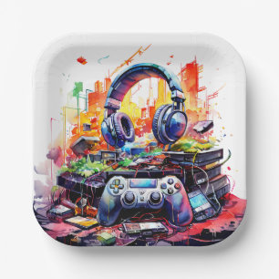 Video Controller and Headphones Boy's Birthday Paper Plate