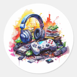 Video Controller, Headphones, Books Teen Classic Round Sticker