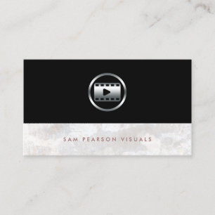 Video Editor Bold Silver Video Clip Icon Elegant Business Card