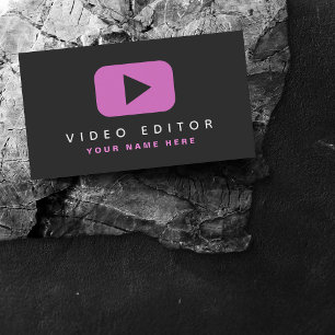 Video Editor Filmmaker Pink & Black Social Media  Business Card