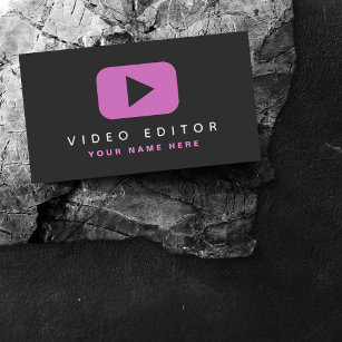 Video Editor Filmmaker Pink & Black Social Media  Business Card