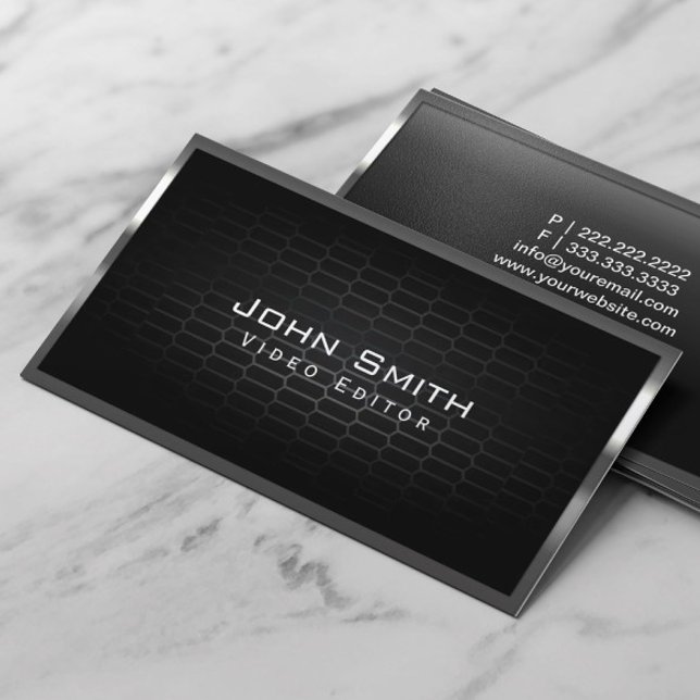 Video Editor Modern Metal Cells Business Card (Creator Uploaded)
