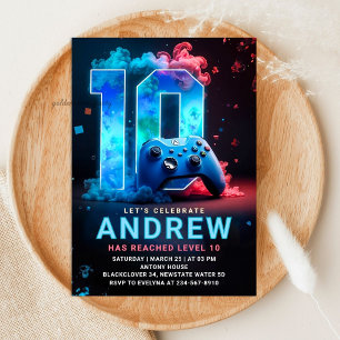 Video Game 10th Birthday Party Invitation