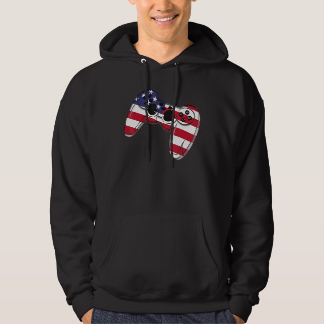 Video Game 4th Of July Controller American Flag Hoodie (Front)