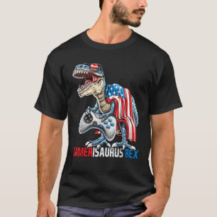 Video Game 4th of July T Rex Dinosaur Amerisaurus  T-Shirt