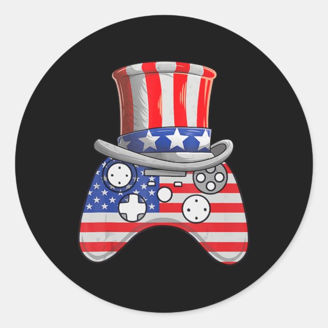 Video Game 4th Of July Uncle Sam Hat Game Controll Classic Round Sticker (Front)
