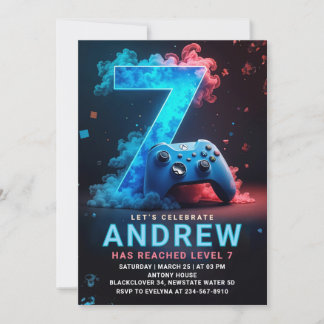 Video Game 7th Birthday Party Invitation