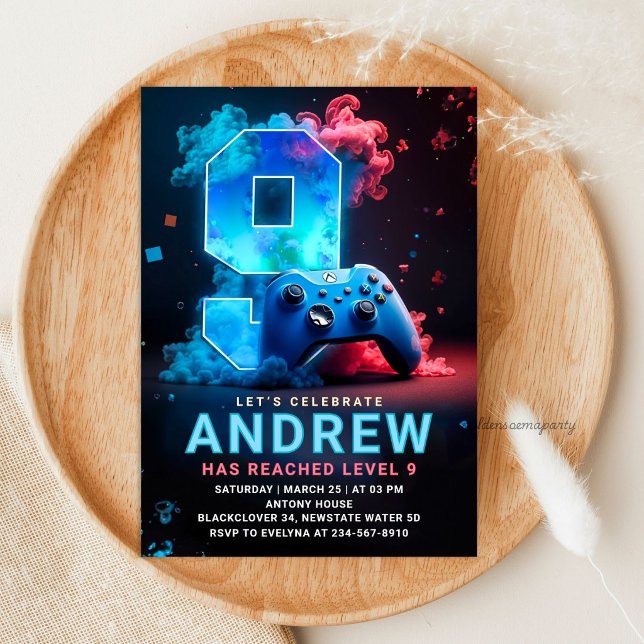 Video Game 9th Birthday Party Invitation (Video Game 9th Birthday Party Invitation)