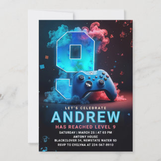 Video Game 9th Birthday Party Invitation