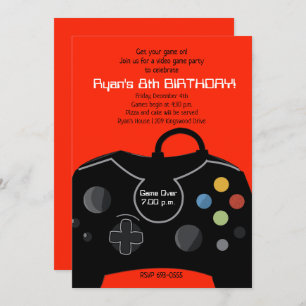 Video Game Birthday Boys Invitation Bright Red