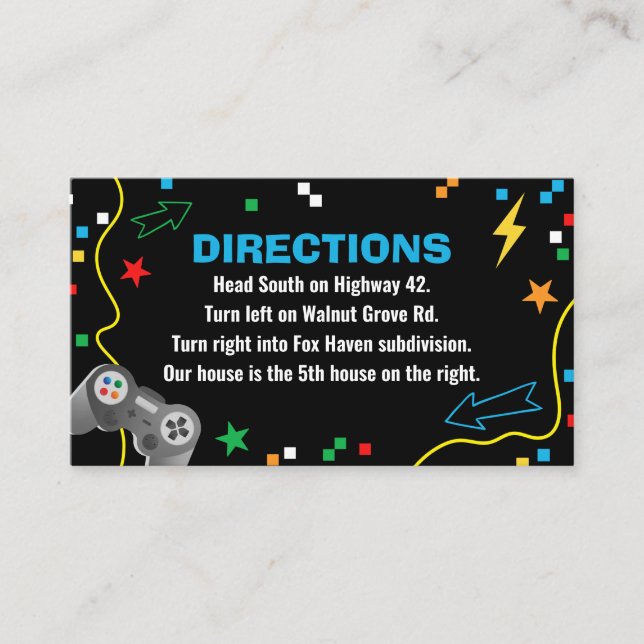 Video Game Birthday Invitation Enclosure Card (Front)