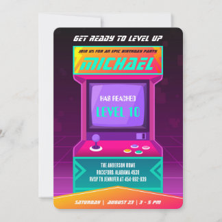 Video Game Birthday Invitation, Retro Arcade Invitation