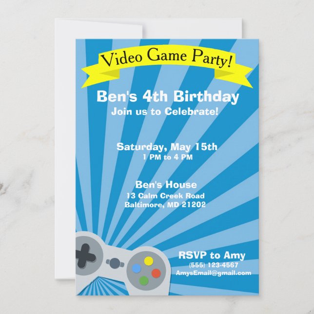 Video Game Birthday Party Invitation (Front)