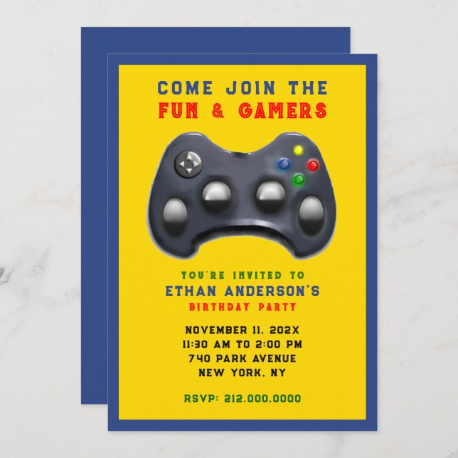 Video Game Birthday Party Invitation (Front/Back)