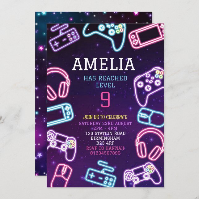 Video Game Birthday Party Invitation (Front/Back)