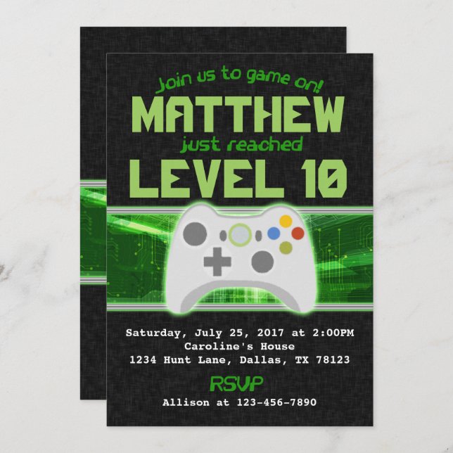 Video Game Birthday Party Invitation Invite (Front/Back)