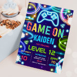 Video Game Birthday Party Neon Game On Level Up In Invitation<br><div class="desc">Video Game Birthday Party Neon Game On Level Up Invitation</div>