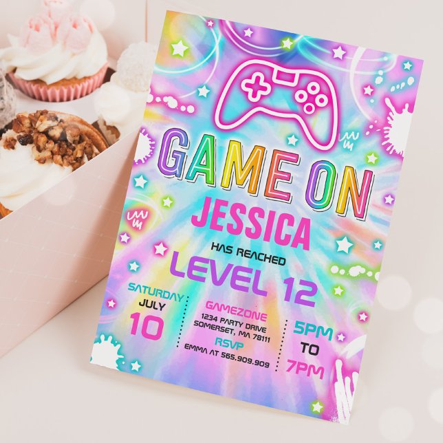 Video Game Birthday Party Neon Game On Level Up Invitation (Creator Uploaded)