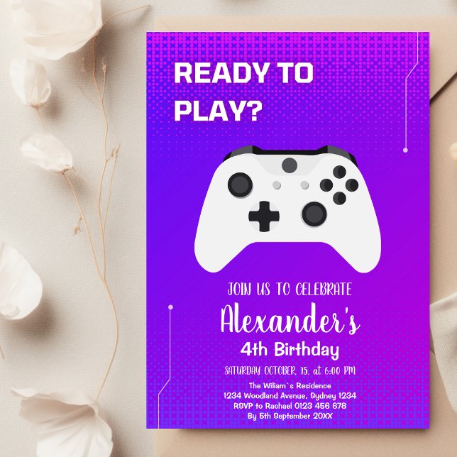 Video Game Birthday Party Neon Game On Level Up Invitation (Creator Uploaded)