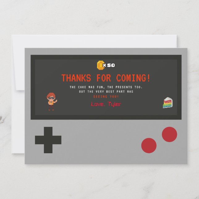 Video Game Birthday Party Thank You Card (Front)