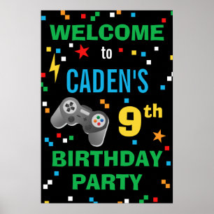 Video Game Birthday Party Welcome Poster