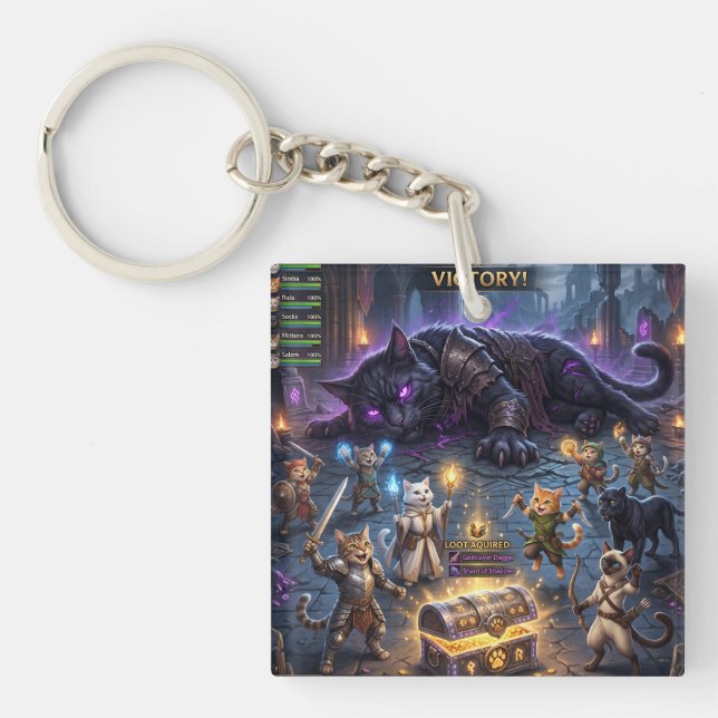Video Game Boss Fight Cats Guild Downs Boss Key Ring (Front)
