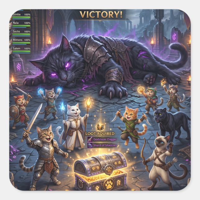 Video Game Boss Fight Cats Guild Downs Boss Square Sticker (Front)