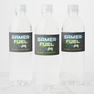 Video Game Boy Birthday Gamer Water Bottle Label