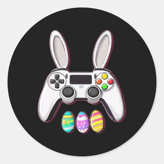Video Game Bunny Eggs Controller Easter Day Gaming Classic Round Sticker (Front)