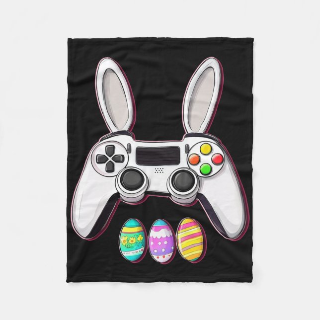 Video Game Bunny Eggs Controller Easter Day Gaming Fleece Blanket (Front)