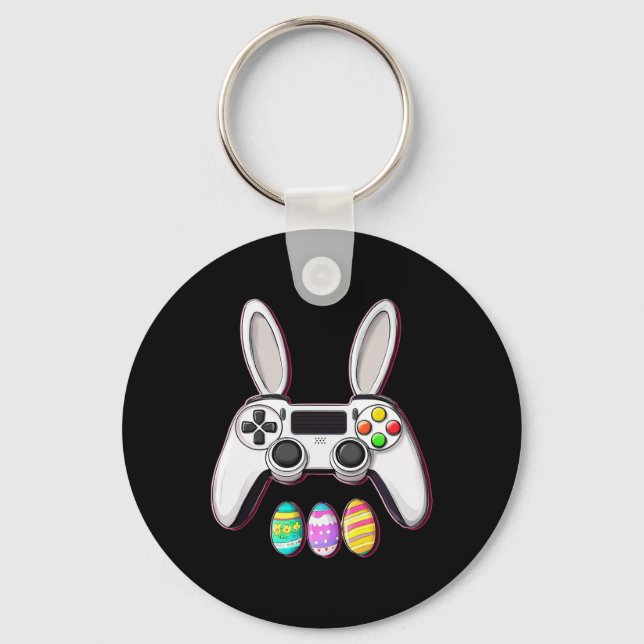 Video Game Bunny Eggs Controller Easter Day Gaming Key Ring (Front)