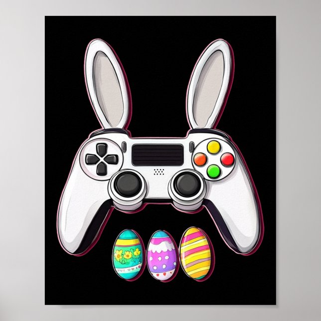 Video Game Bunny Eggs Controller Easter Day Gaming Poster (Front)