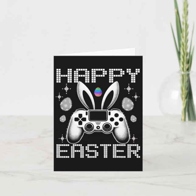 Video Game Bunny Eggs Costume Easter Day Boys Kids Card (Front)